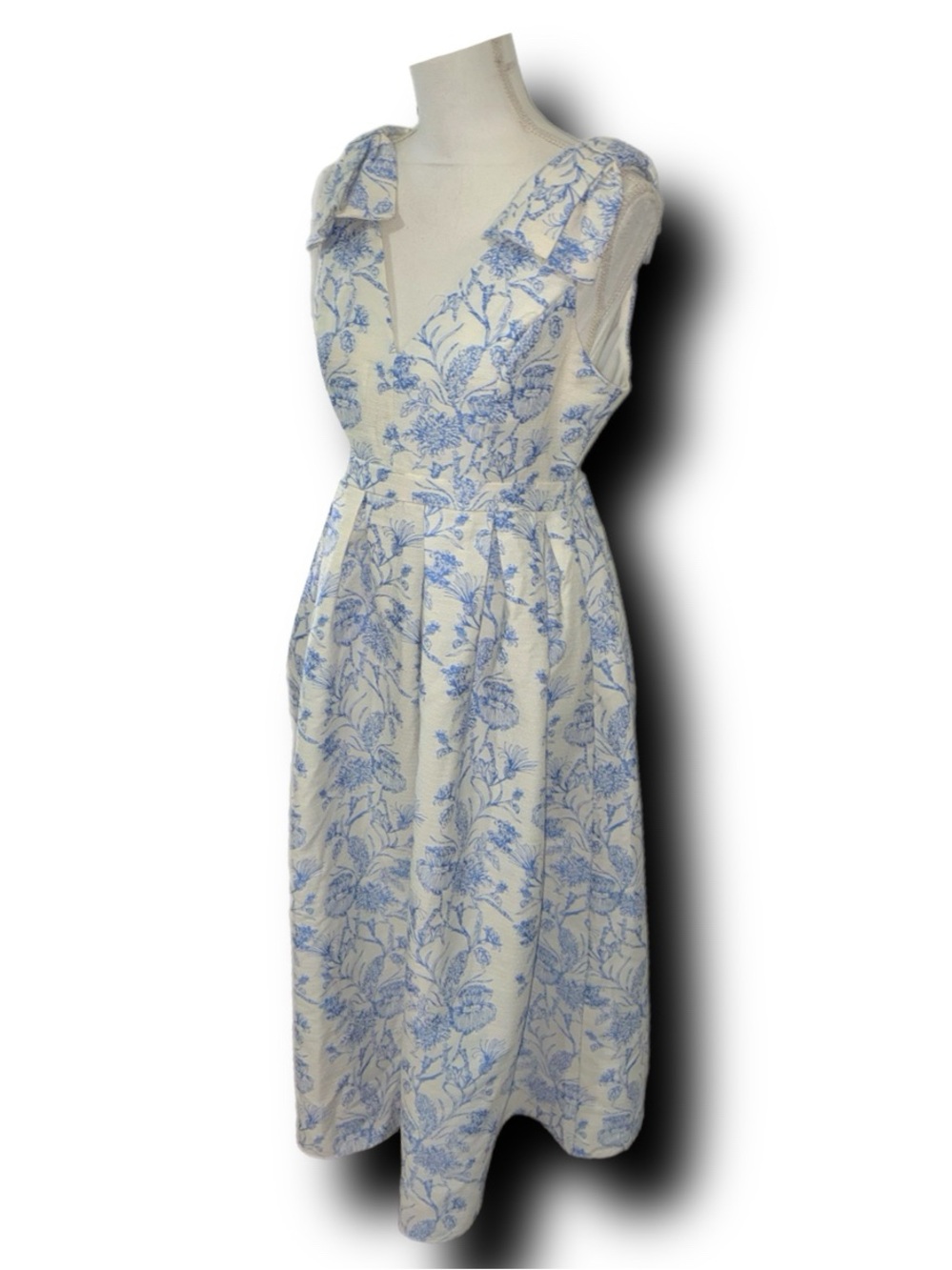 NWT Entro Tie It Up Pretty Blue Floral Bow Strap Midi Dress Coquette Girl Vibes - Picture 8 of 13